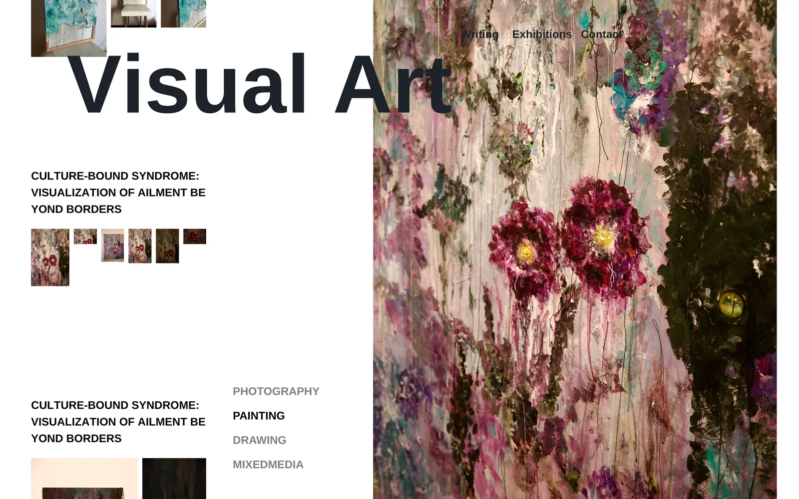 Scrolling the gallery: a column of thumbnails and a column of full-size artworks move in step with one another